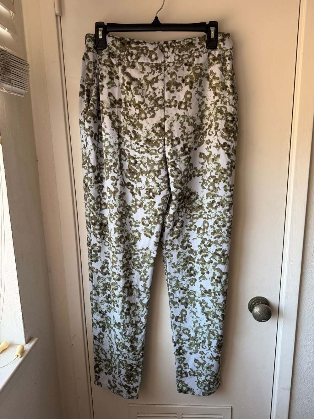 Open Edit Green Patterned Stretch Pants Size M Side Zip